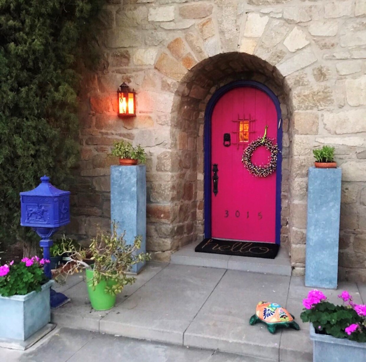 The front door is critically important in Feng Shui, it represents our careers and life journeys. Its called the mouth of the dragon and it’s the entry point to all the energy that flows into our space. Paint your door a color you love, I like pink representing the fire element. Use jade plants to symbolize wealth and the earth element. I have a black mat and a blue mailbox, both representing the water element. My grey planters represent the metal element and my front door is wood, representing the wood element. I have a greeter, a turtle, to welcome the energy and guests, and it is facing towards the door, the way the energy flows.  And finally if you are looking for a new love, a fresh start, or a successful career, then leave your light on, lighting the way for opportunities of all kinds. Spring is a lovely reminder of how beautiful change can be. Happy Spring!